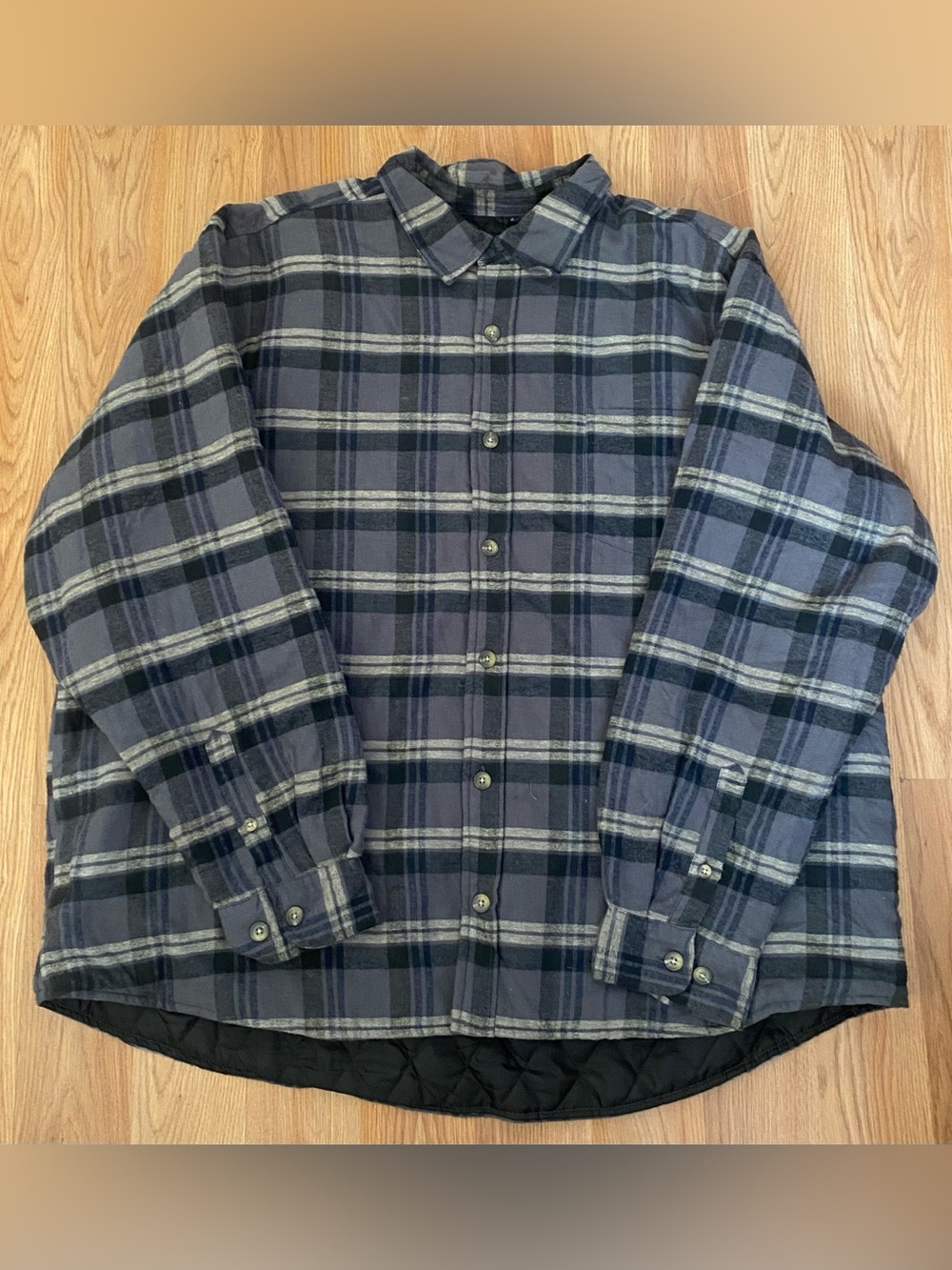 Basic Editions quilt lined Flannel Shirt Jacket Black Gray NWT